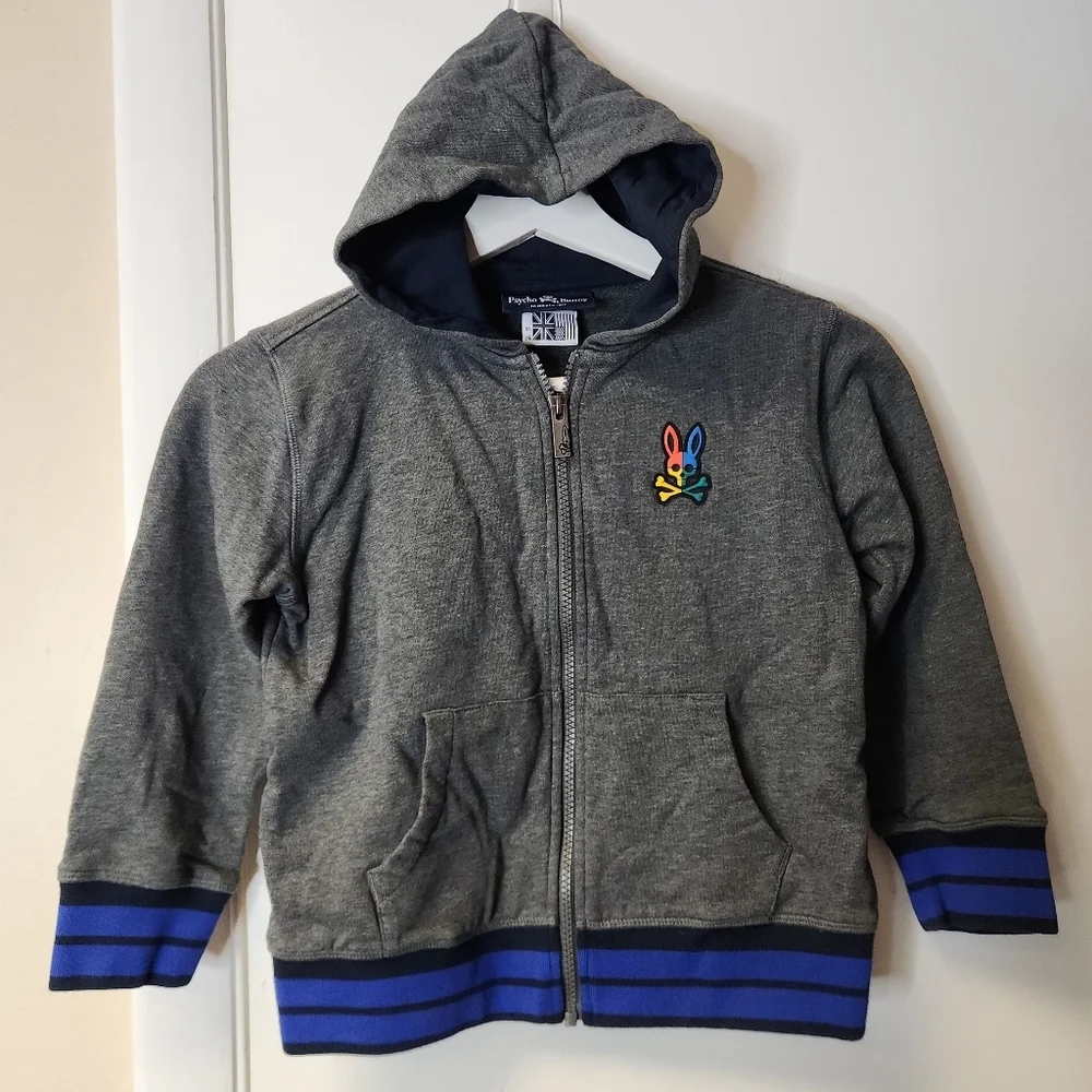 PSYCHO BUNNY Kid's Warwick Color Block Logo Hoodie In Heather Storm Size XS 5-6